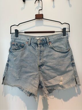 Mango Light Blue Distressed Denim Shorts